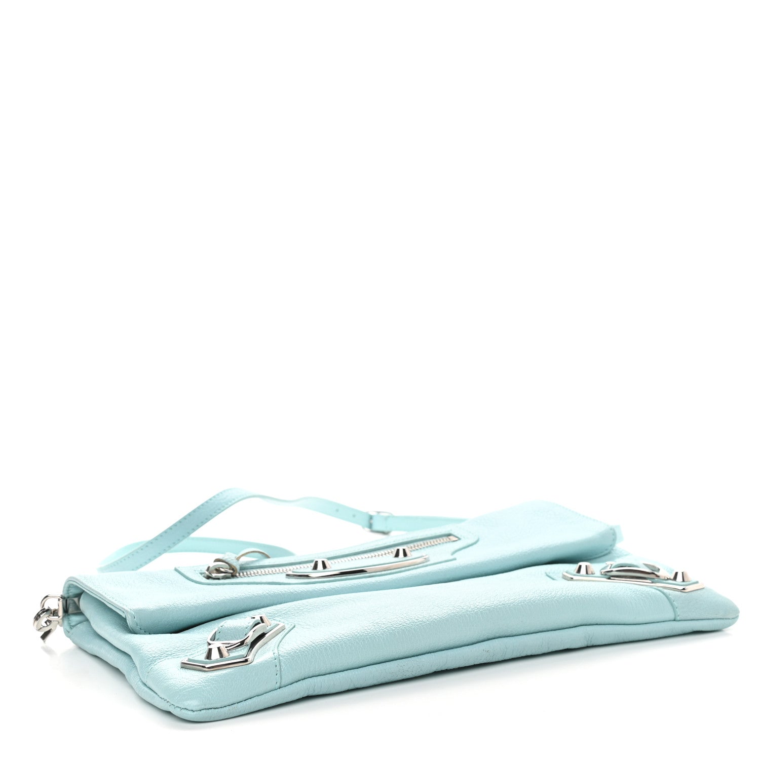 Balenciaga Chevre Silver Metallic Edge Hardware Envelope Clutch Bleu Maldives 4 of 12