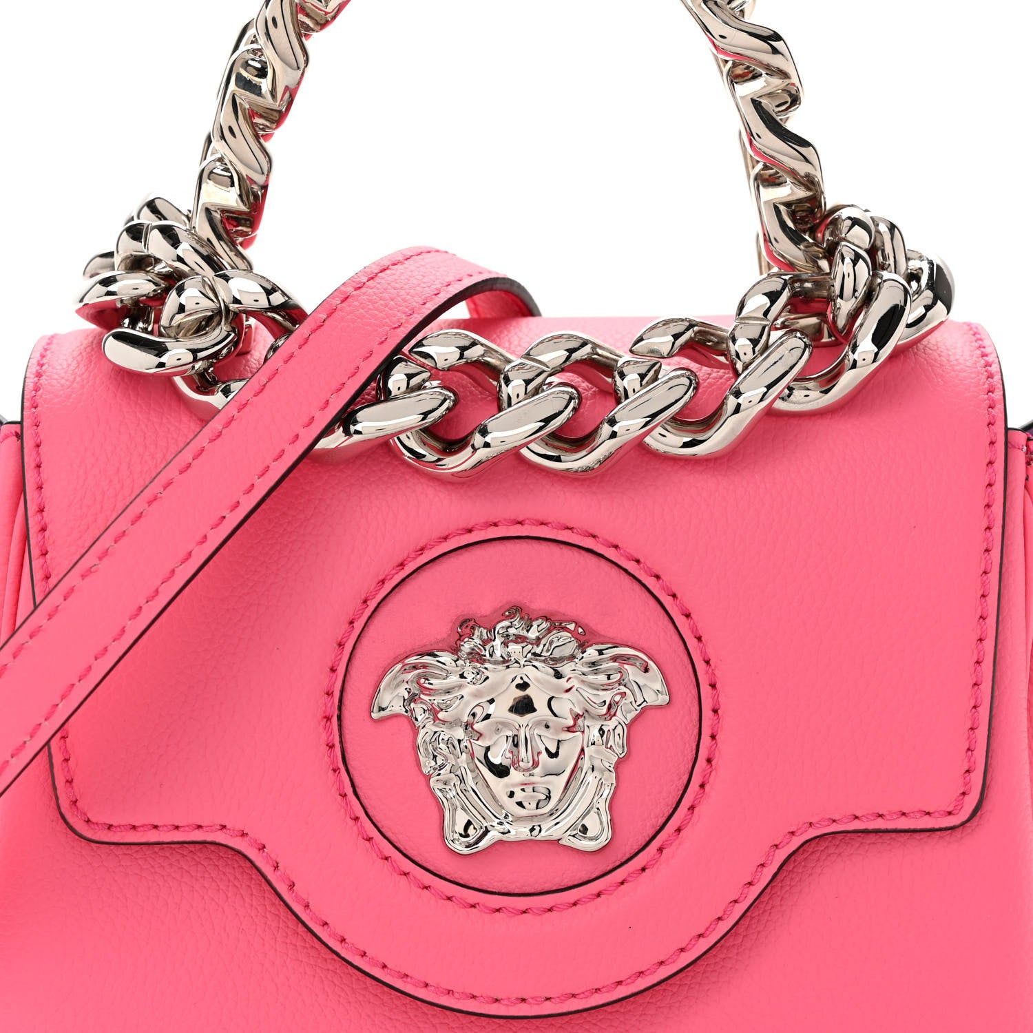 Versace Grained Calfskin Small Chain La Medusa Top Handle Bag Pink 7 of 12