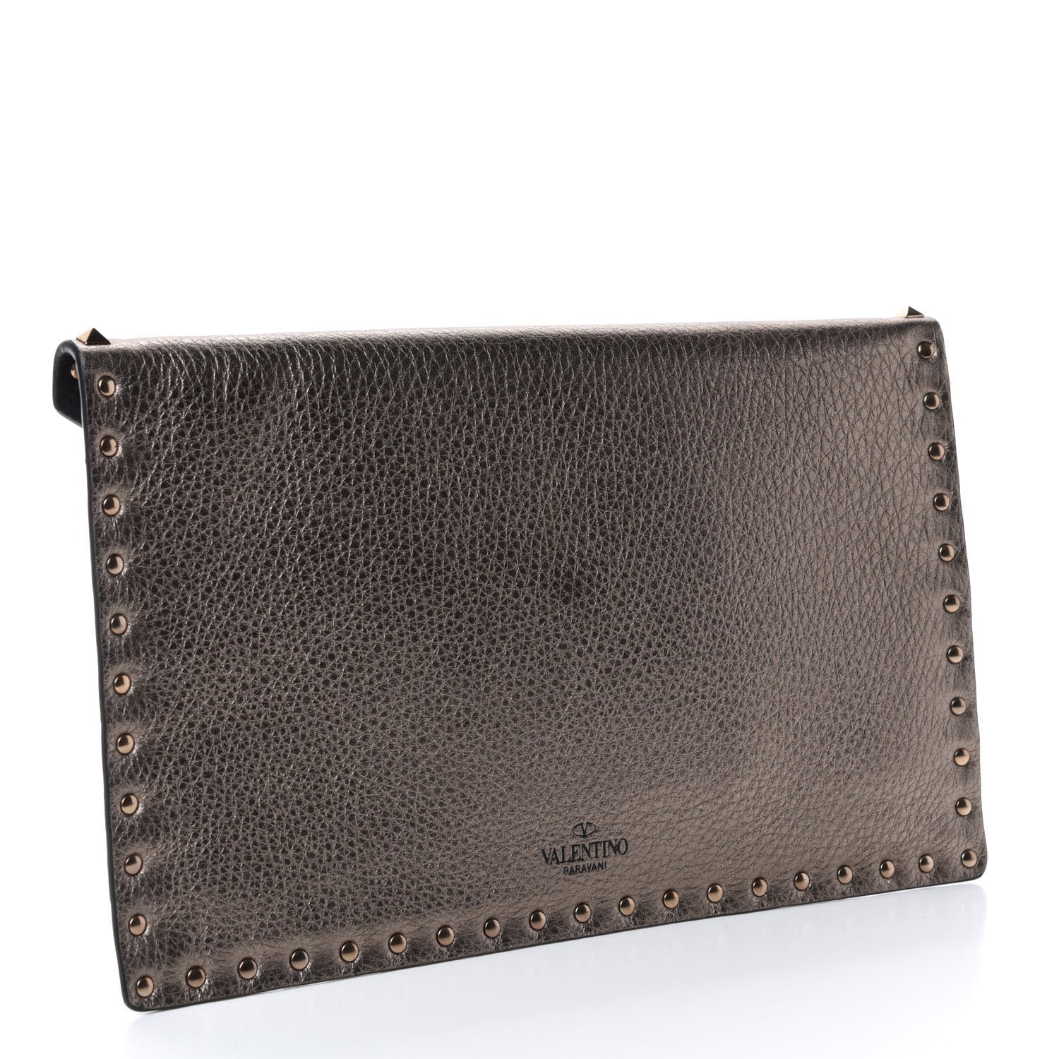 Valentino Garavani Metallic Pebbled Calfskin Large Rockstud Envelope Clutch Sasso 3 of 7