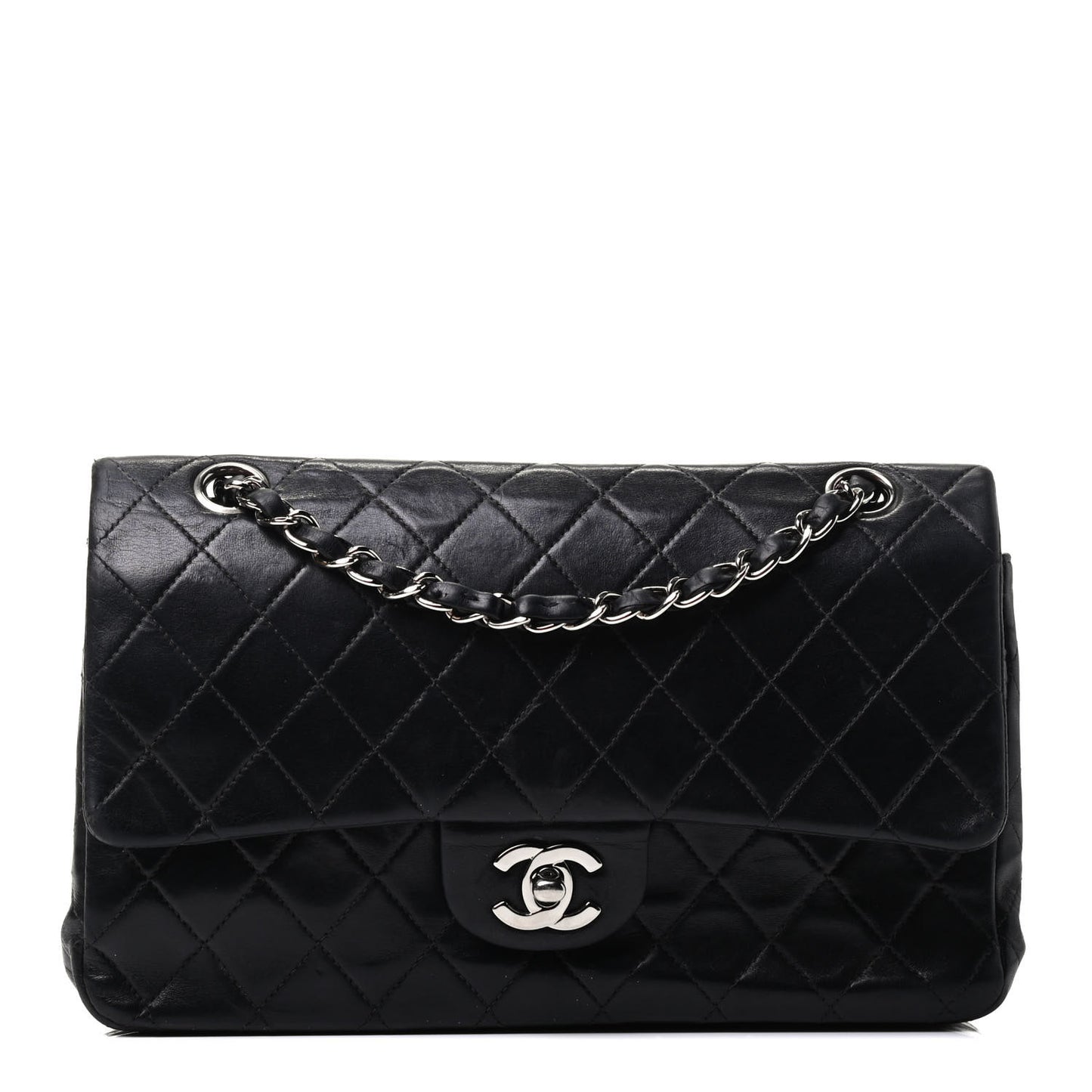 Lambskin Quilted Medium Double Flap Black