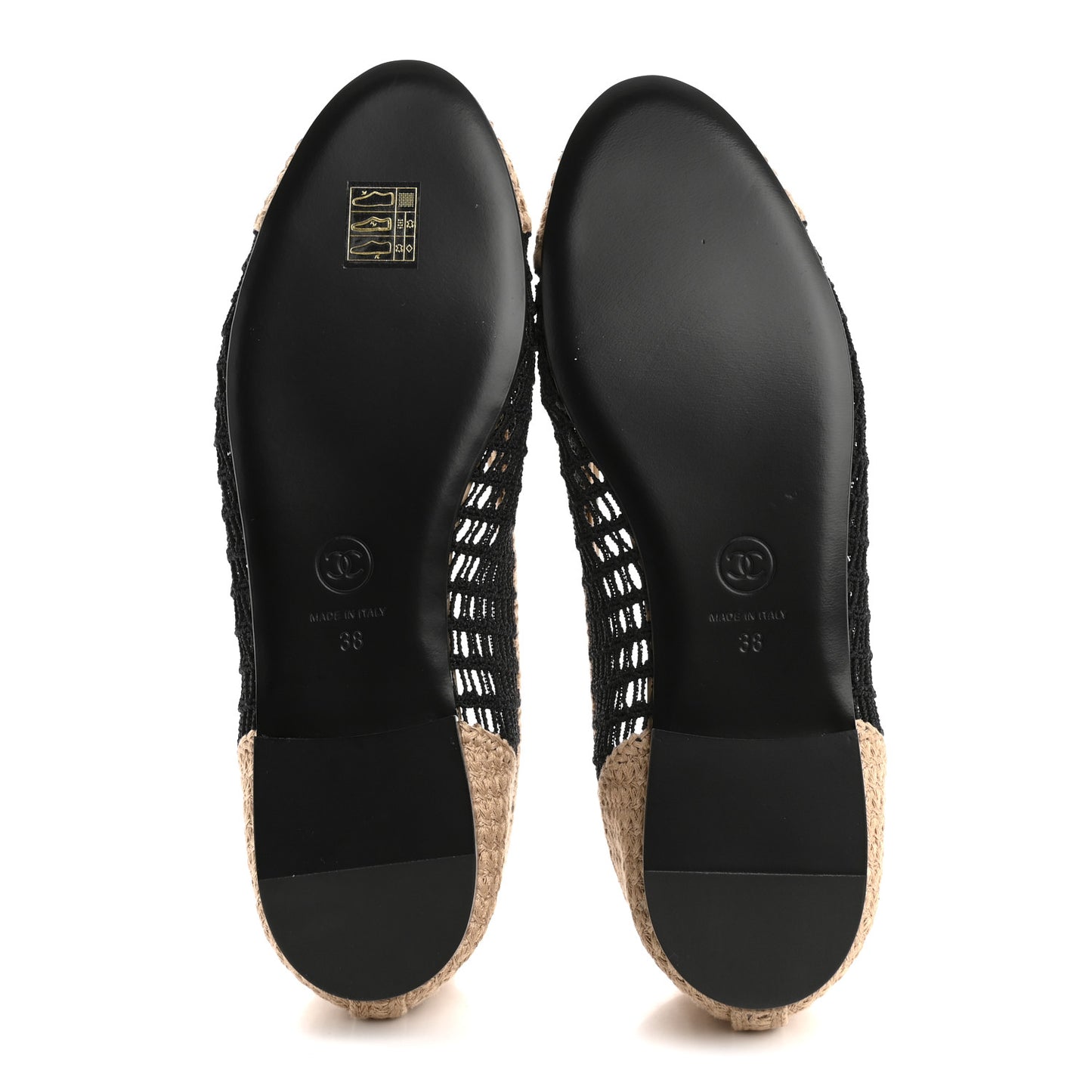 Raffia Cap Toe Ballerina Flats 38 Black Beige