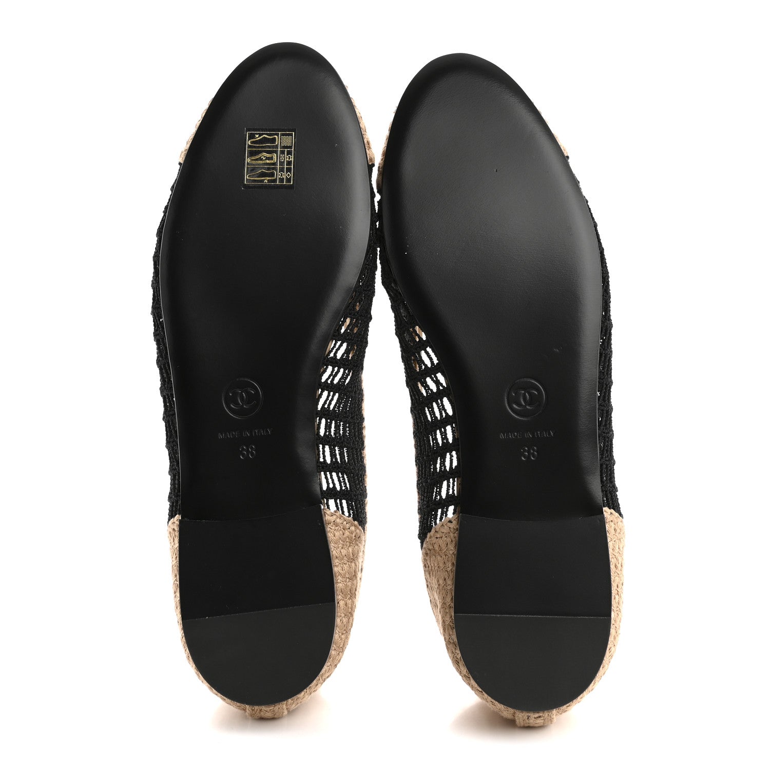 Chanel Raffia Cap Toe Ballerina Flats 38 Black Beige 6 of 10