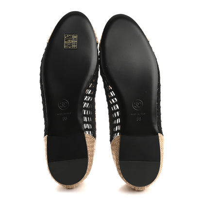 Chanel Raffia Cap Toe Ballerina Flats 38 Black Beige 6 of 10