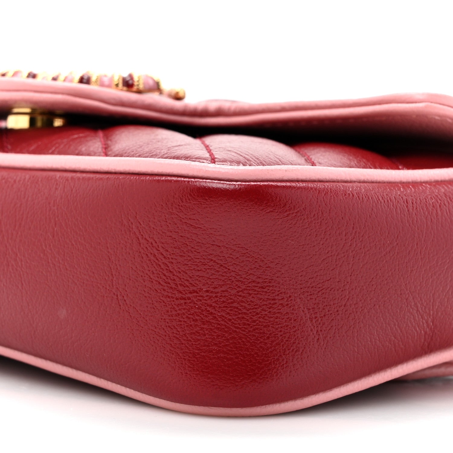 Gucci Azalea Calfskin Enamel Matelasse Diagonal Super Mini Torchon GG Marmont Shoulder Bag New Cherry Red Wild Rose 9 of 12