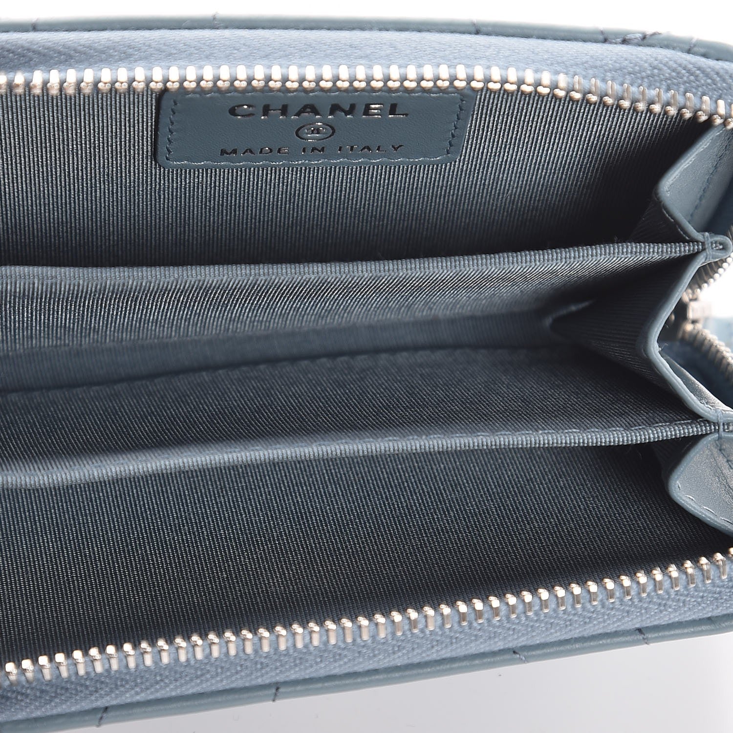 Chanel Lambskin Camellia Embossed Studded Zip Coin Purse Blue 5 of 8