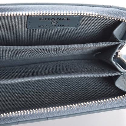 Chanel Lambskin Camellia Embossed Studded Zip Coin Purse Blue 5 of 8