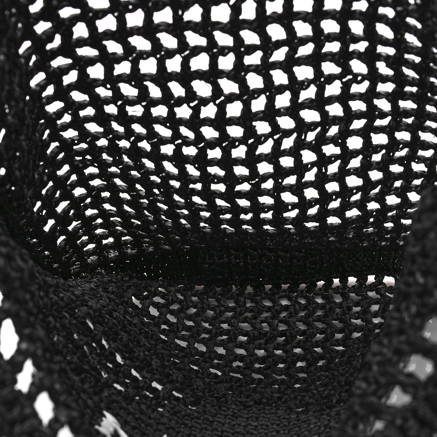 Yarn Raffia Effect Crochet Logo Embroidered Tote Bag Black