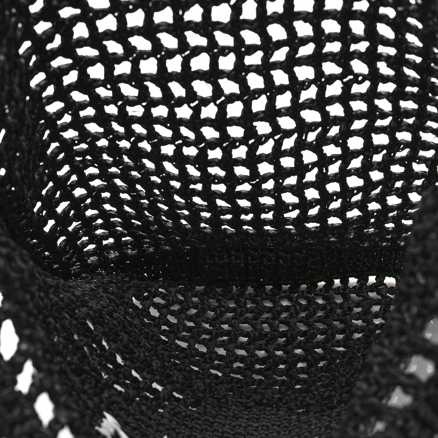 Prada Yarn Raffia Effect Crochet Logo Embroidered Tote Bag Black 5 of 9