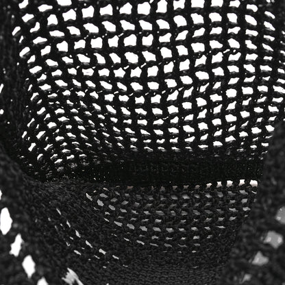 Prada Yarn Raffia Effect Crochet Logo Embroidered Tote Bag Black 5 of 9