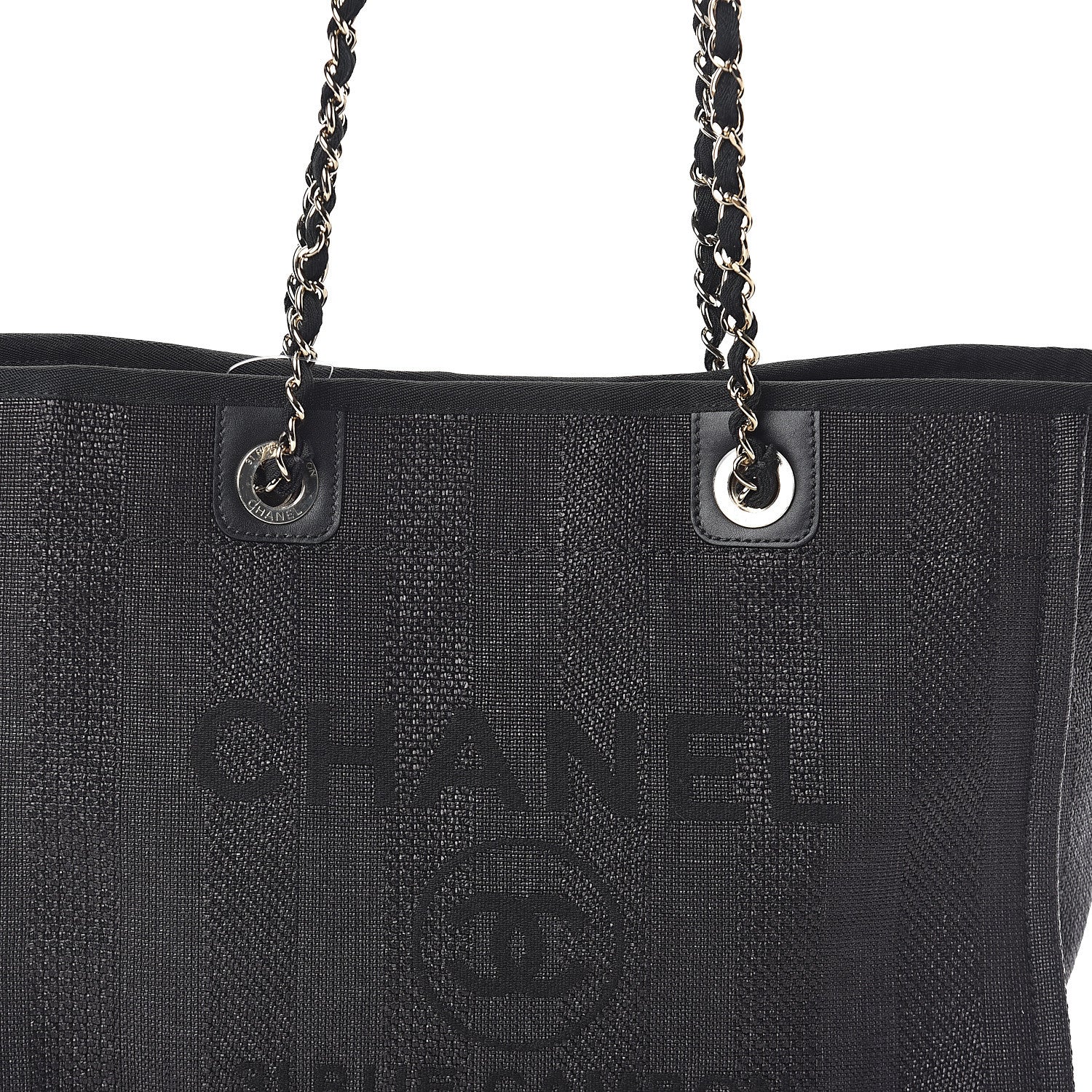 Chanel Mixed Fibers Striped Small Deauville Tote Black 7 of 9