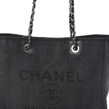 Chanel Mixed Fibers Striped Small Deauville Tote Black 7 of 9