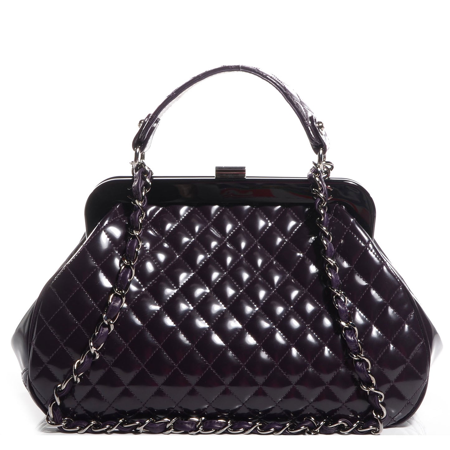Glazed Calfskin Quilted Mademoiselle Small Frame Bag Purple