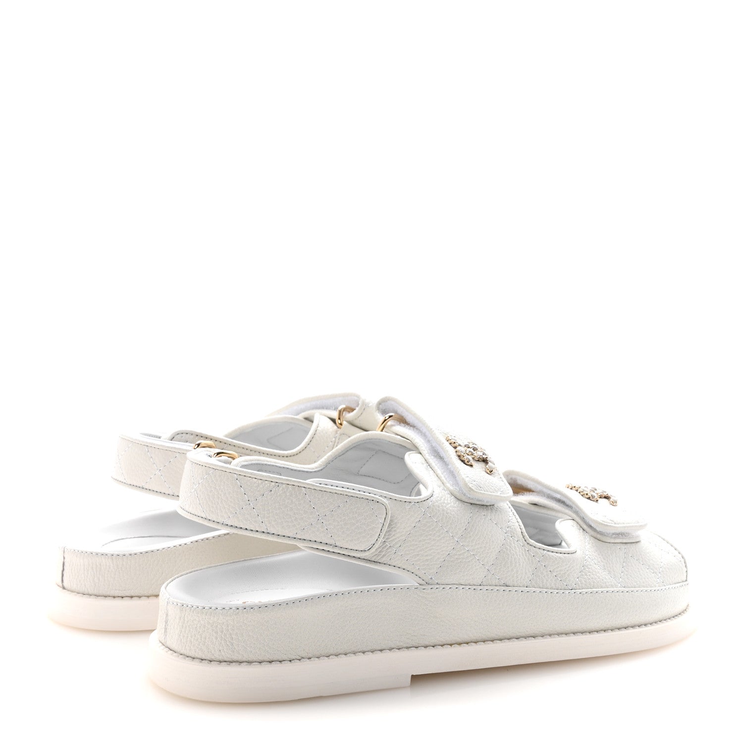 Chanel Grained Calfskin Velcro Dad Sandals 36.5 White 5 of 10
