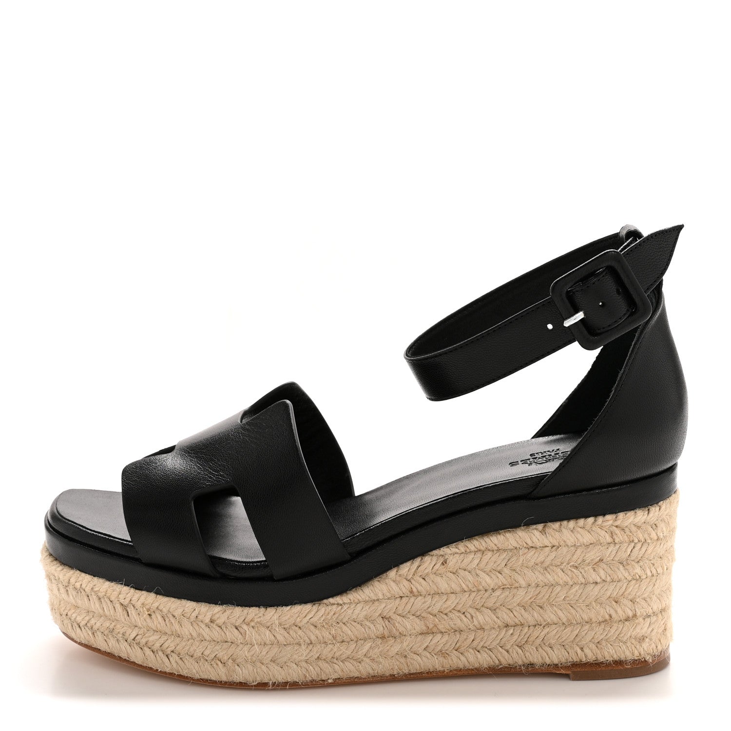 Hermes Goatskin Elda Espadrille Wedge Sandals 38 Black 1 of 9