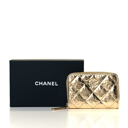 Chanel Hammered Metallic Calfskin Quilted Zip Coin Purse Gold 7 of 7