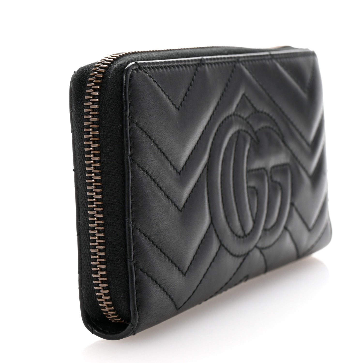 Gucci Calfskin Matelasse GG Marmont Zip Around Wallet Black 3 of 7