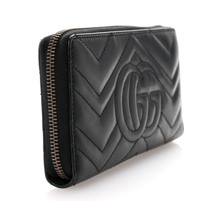 Gucci Calfskin Matelasse GG Marmont Zip Around Wallet Black 3 of 7