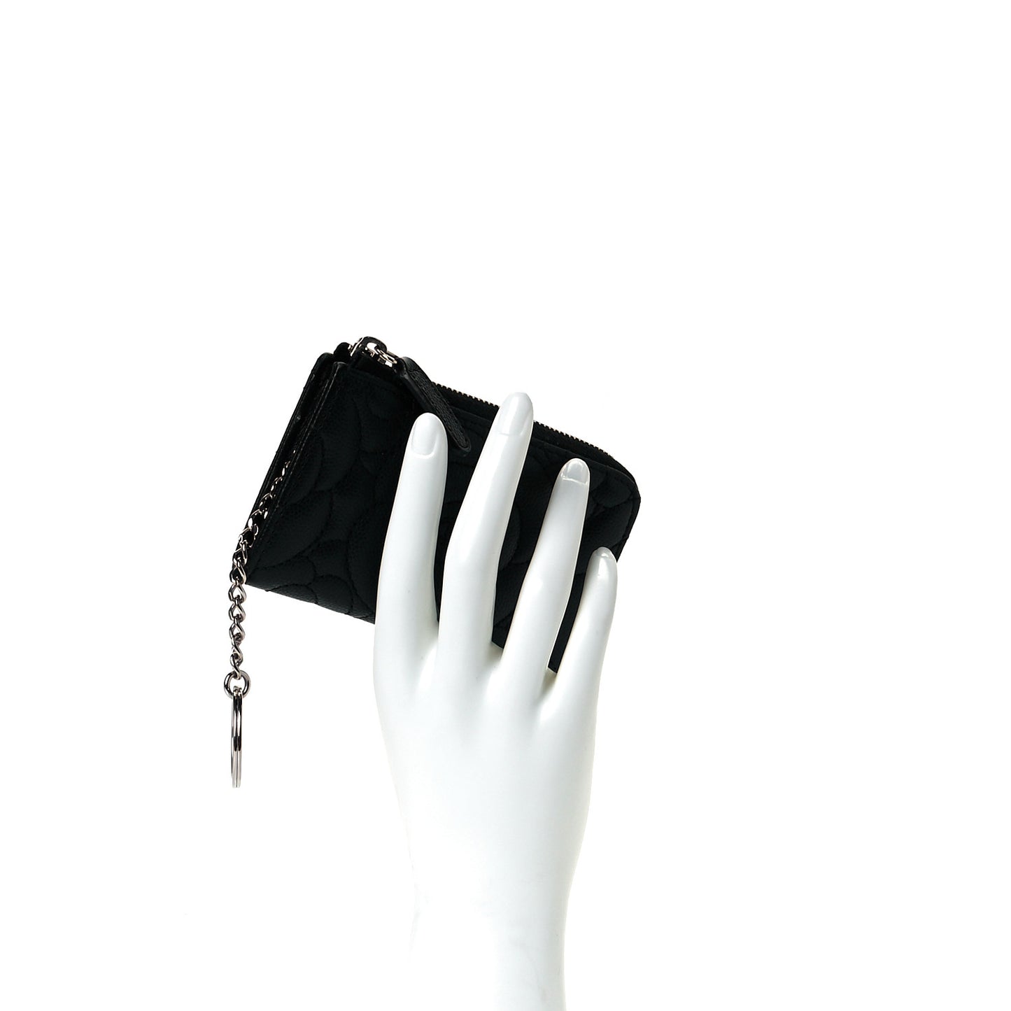 Caviar Camellia Embossed Key Holder Case Black