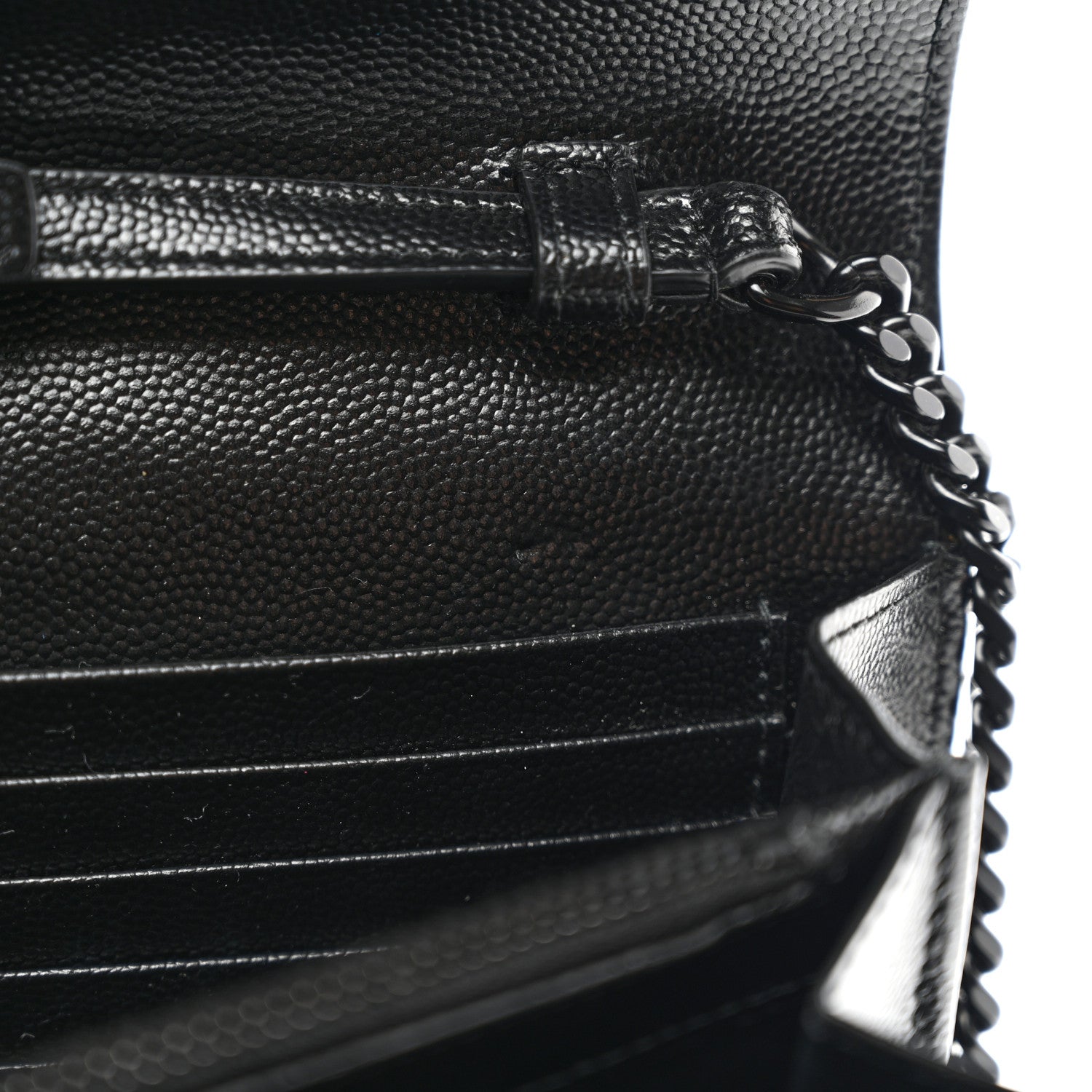 Saint Laurent Grain De Poudre Matelasse Chevron Monogram Monochrome Envelope Chain Wallet Black 8 of 11