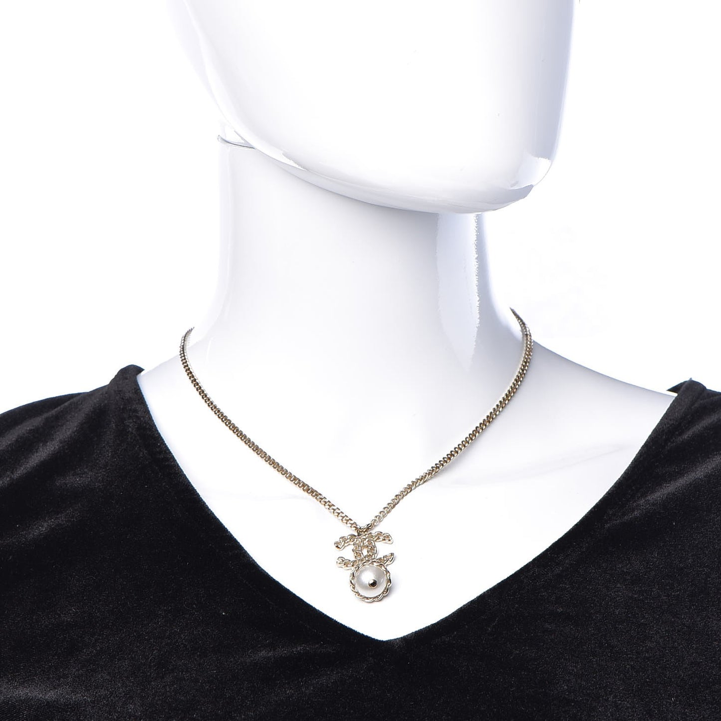 Chain CC Pearl Drop Necklace Gold