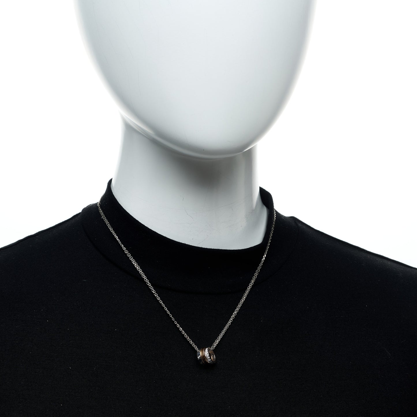 18K White Pink Gold Diamond Three Ring LOVE Pendant Necklace