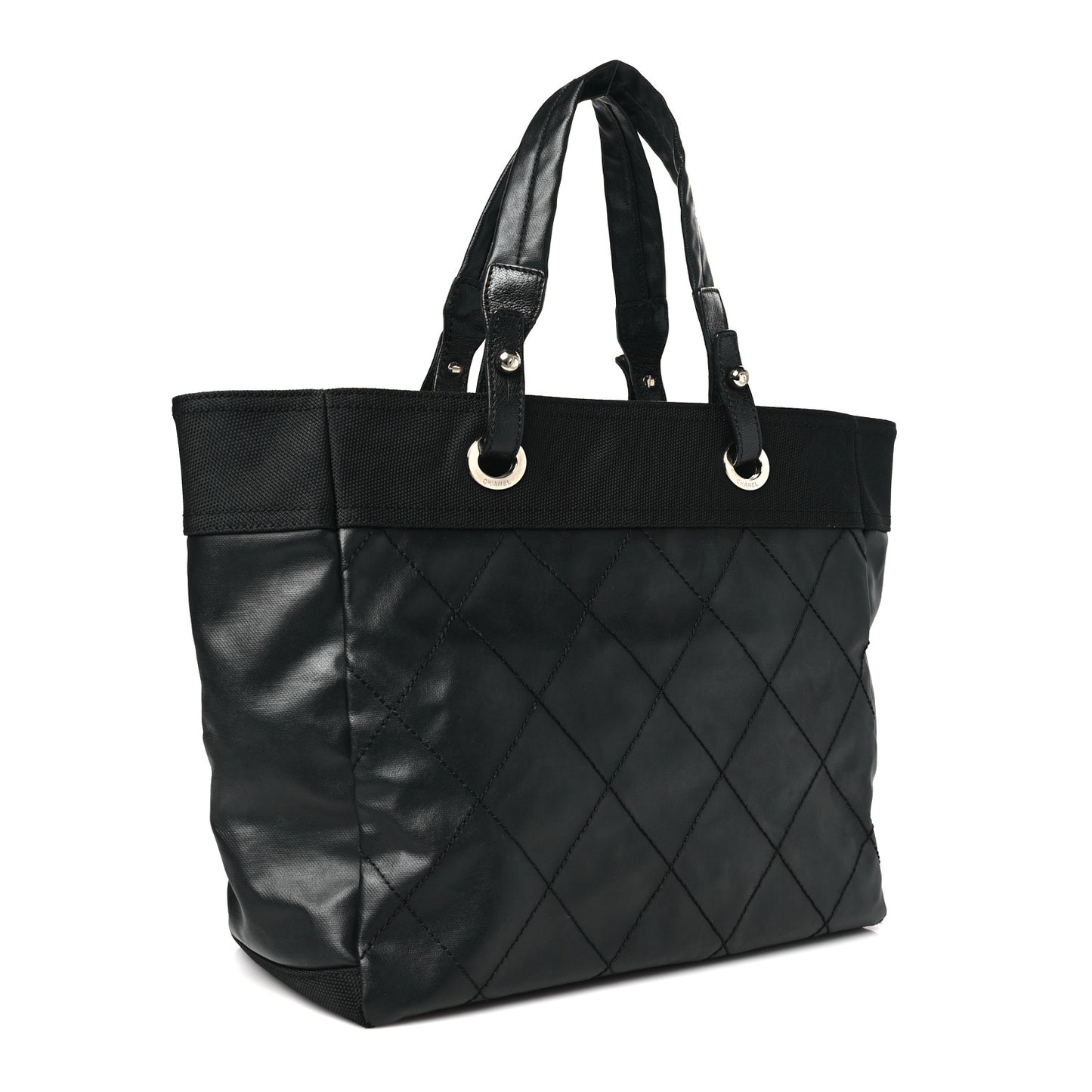 Coated Canvas Quilted Large Paris Biarritz Tote Black