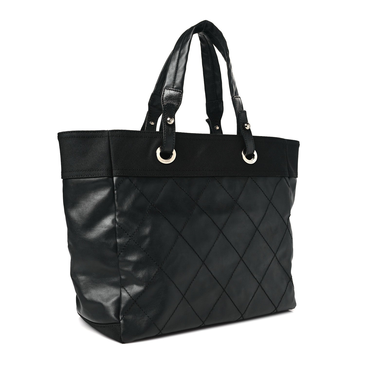 Chanel Coated Canvas Quilted Large Paris Biarritz Tote Black 3 of 12