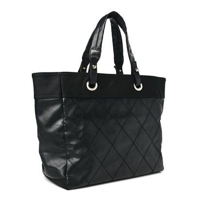 Chanel Coated Canvas Quilted Large Paris Biarritz Tote Black 3 of 12