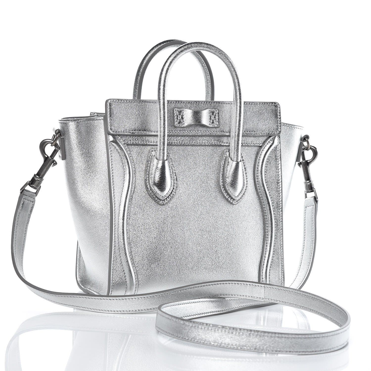 Celine Laminated Lambskin Nano Luggage Silver 2 of 7