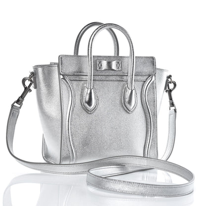 Celine Laminated Lambskin Nano Luggage Silver 2 of 7