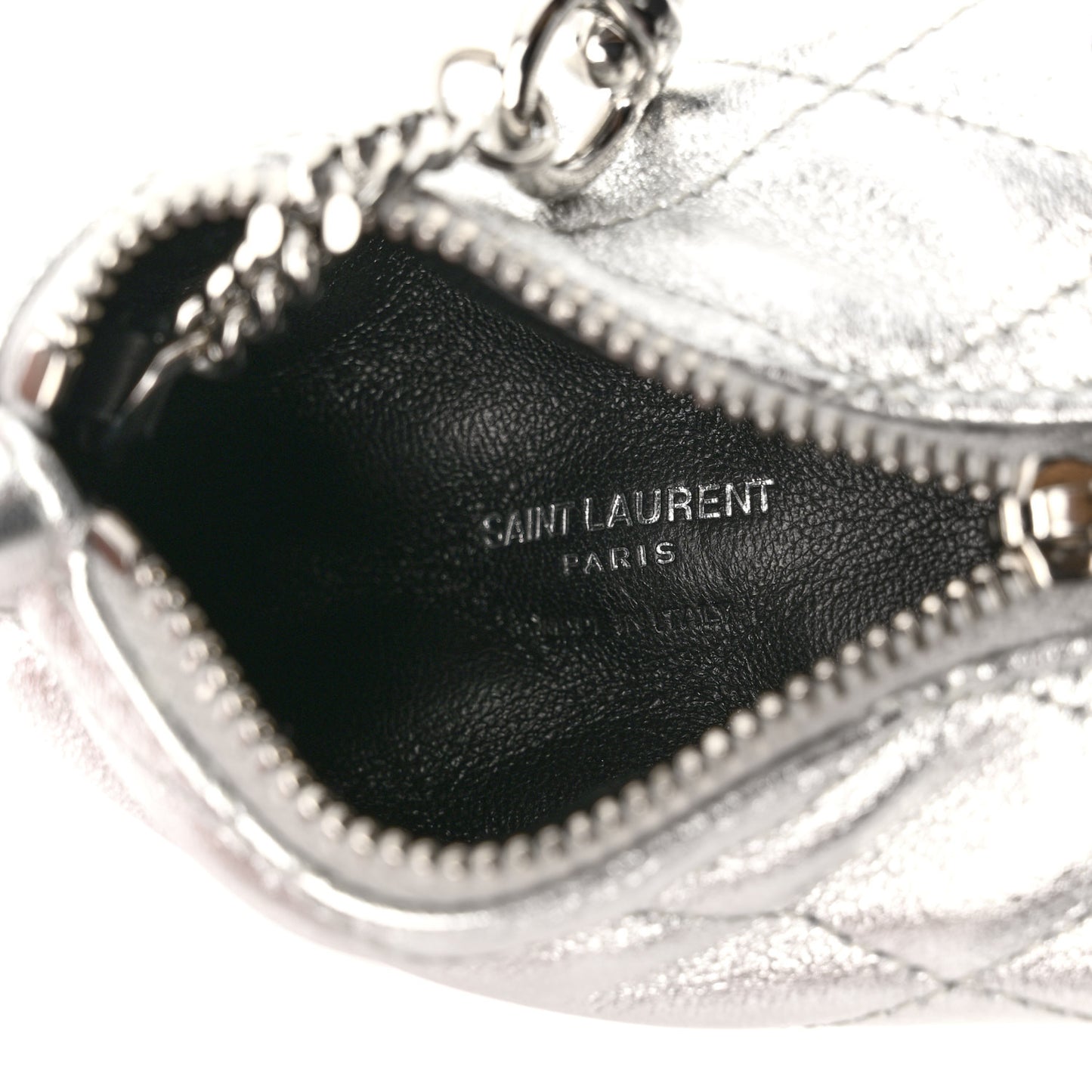 Metallic Calfskin Berlingo Bag Charm Argento