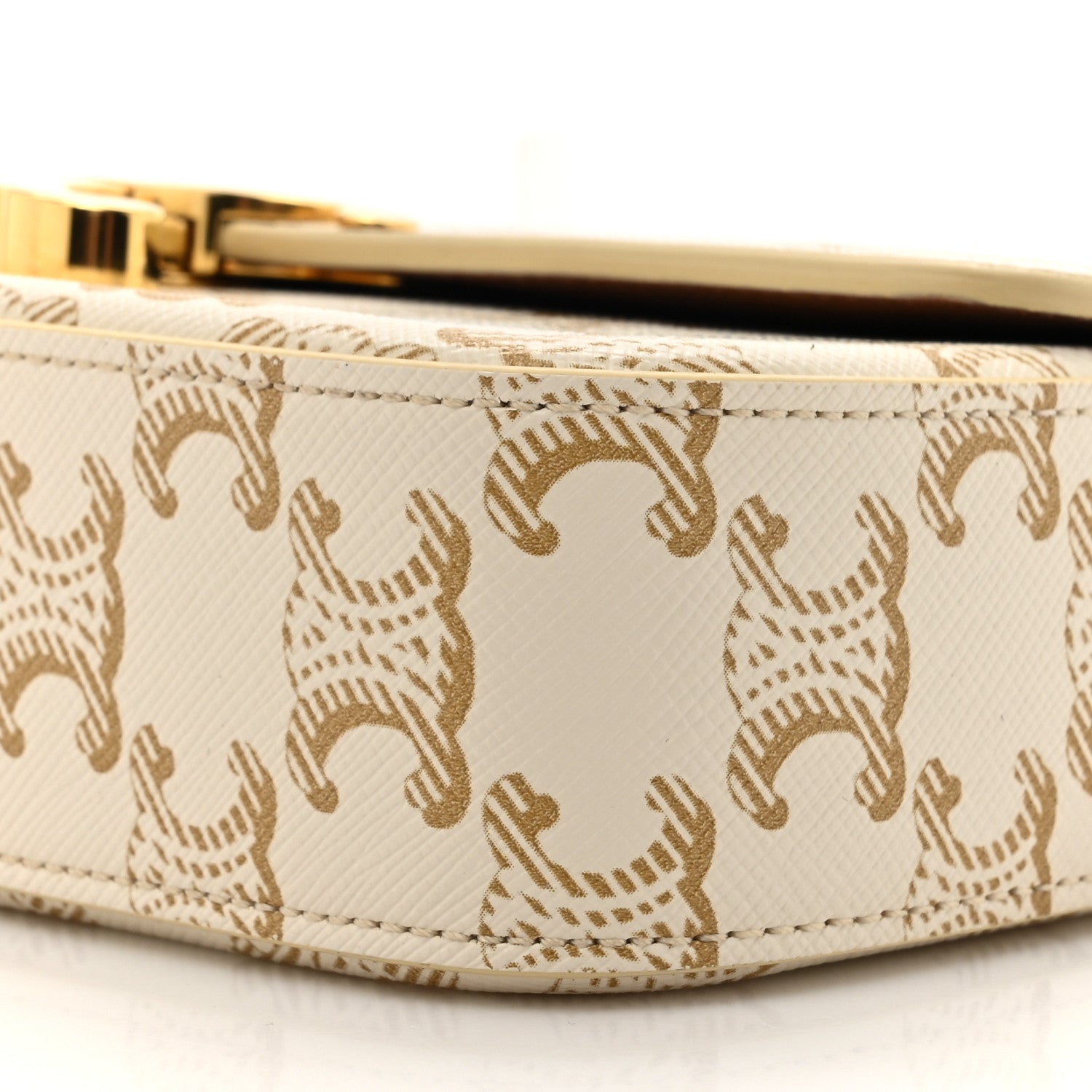 Celine Canvas Calfskin Triomphe Shoulder Bag White 9 of 10