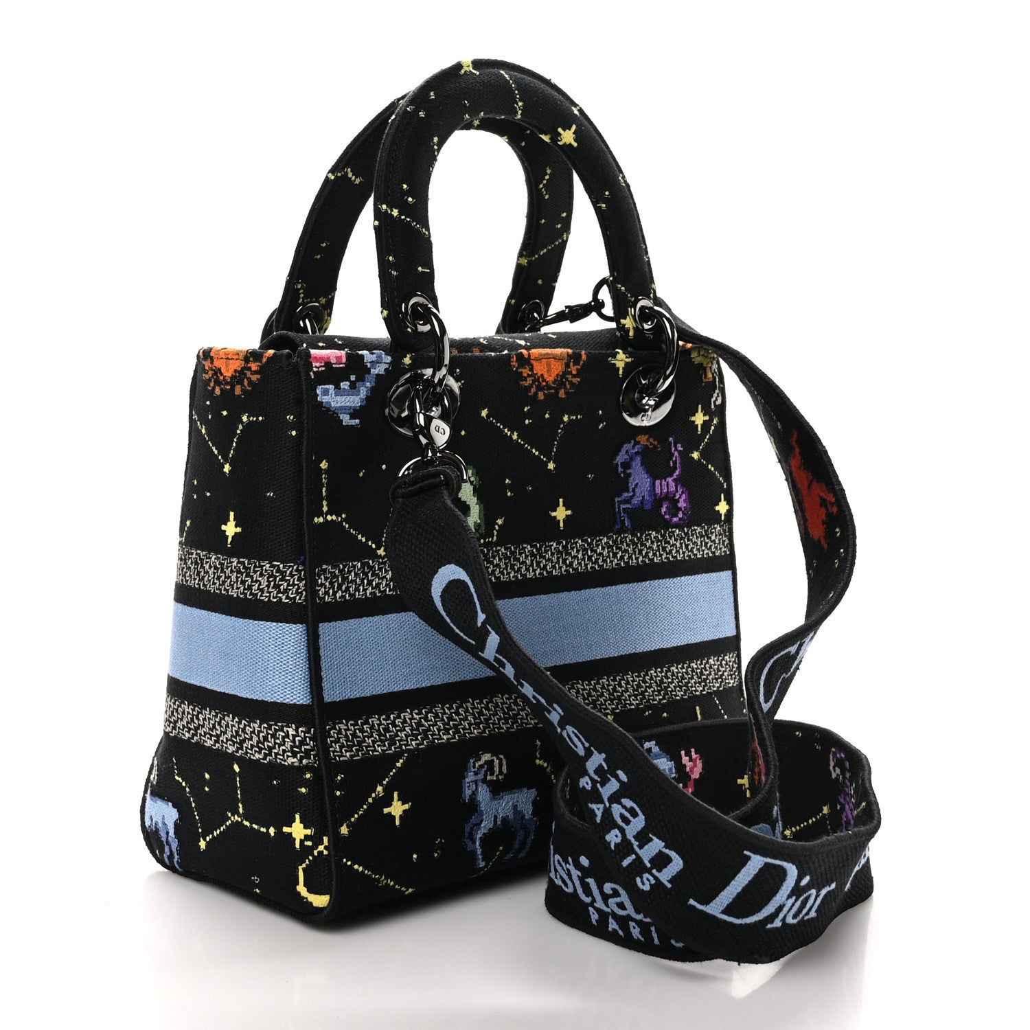 Christian Dior Canvas Pixel Zodiac Embroidered Medium Lady D-Lite Nero Multicolor 3 of 10