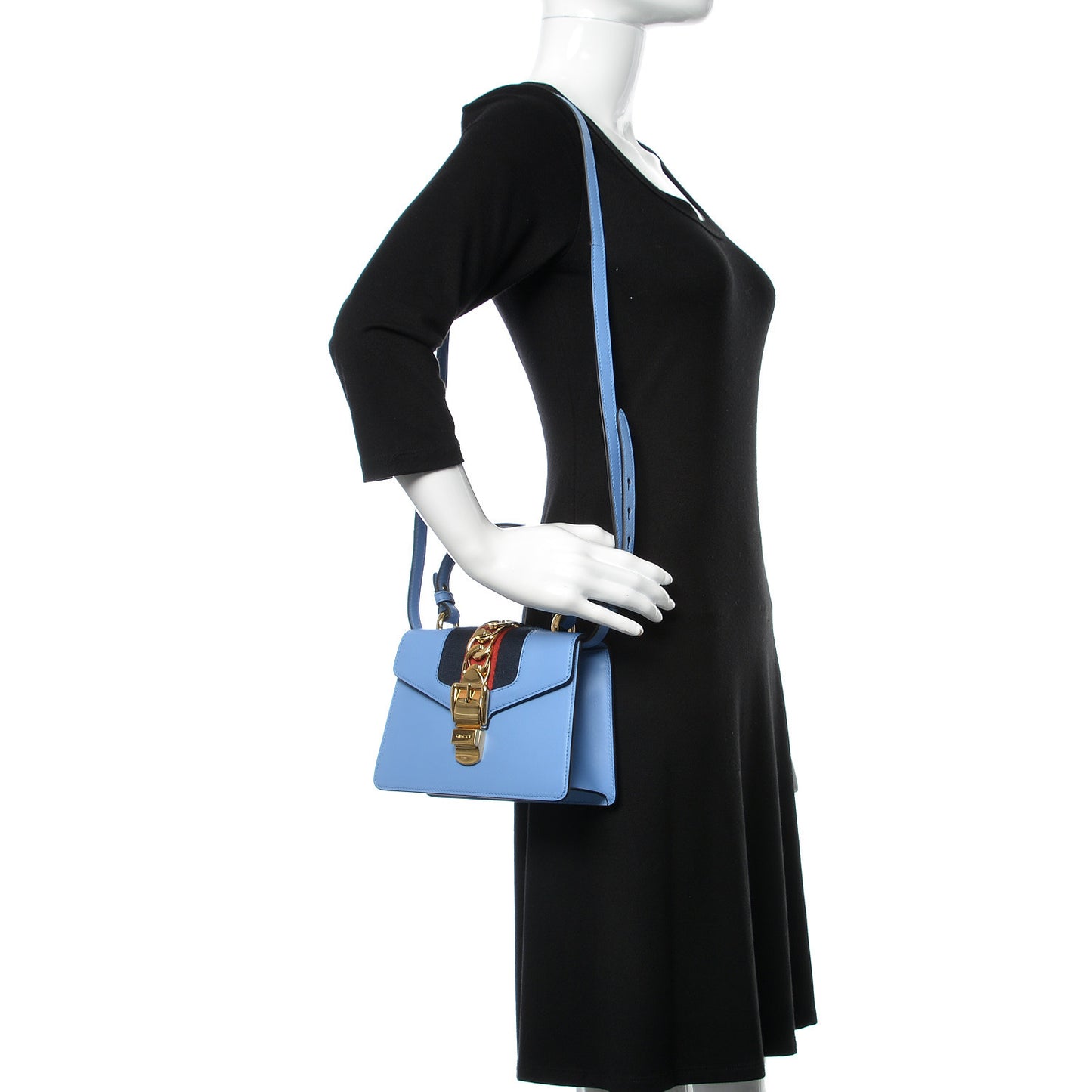 Vitello Fontanella Web Mini Sylvie Top Handle Bag Clear Sky Blue