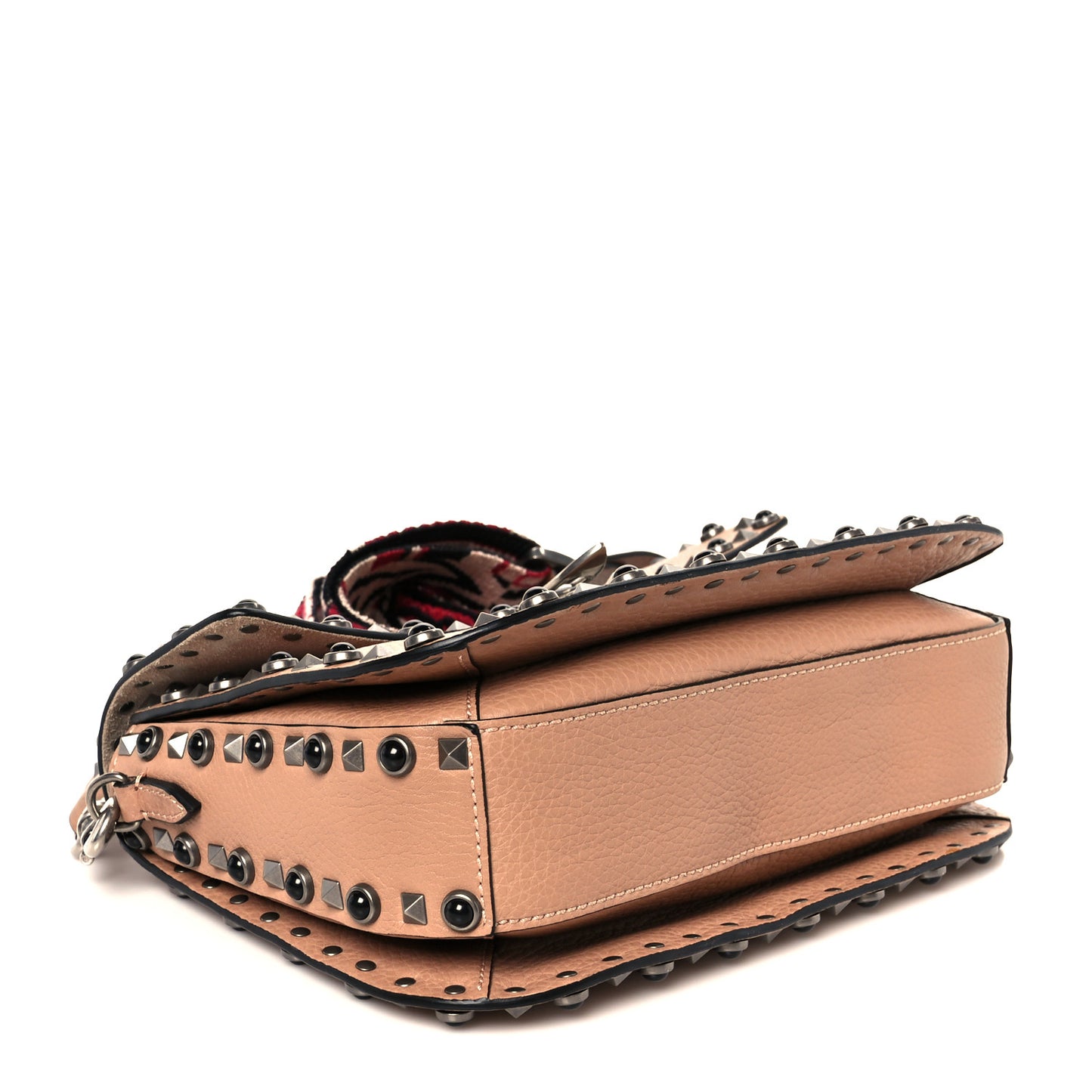 Grained Calfskin Onyx Medium Guitar Strap Rockstud Rolling Flap Saddle Bag Soft Noisette