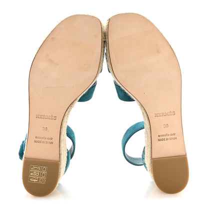 Hermes Suede Goatskin Elda Espadrille Wedge Sandals 36 Vert Oxford 6 of 9