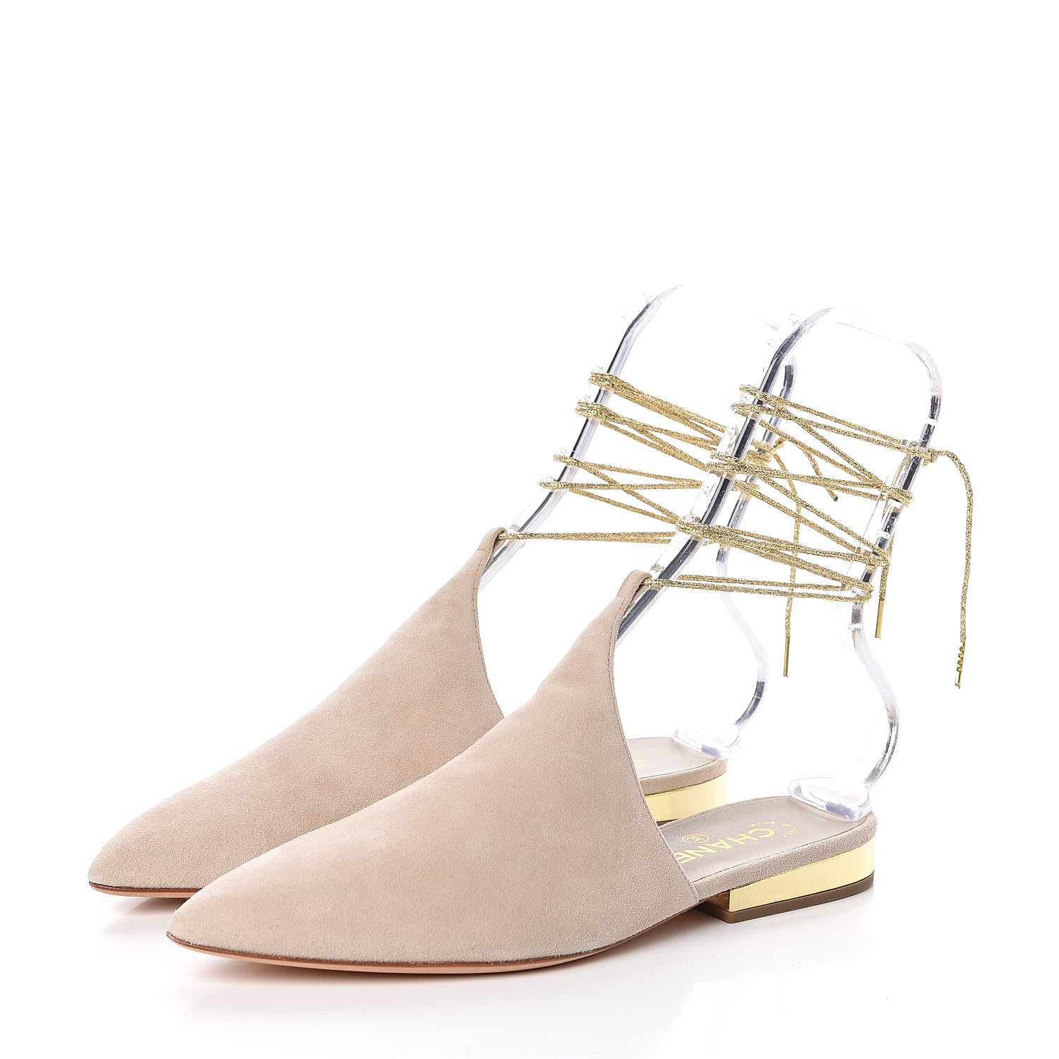 Chanel Suede Pointed Toe Mules 39.5 Beige Gold 3 of 9
