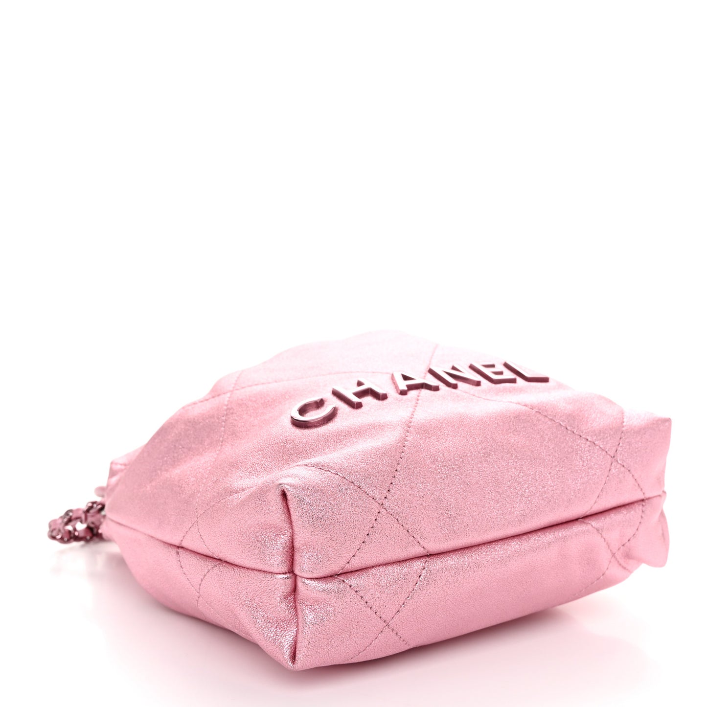 Metallic Lambskin Lacquered Monochrome Quilted Mini Chanel 22 Pink