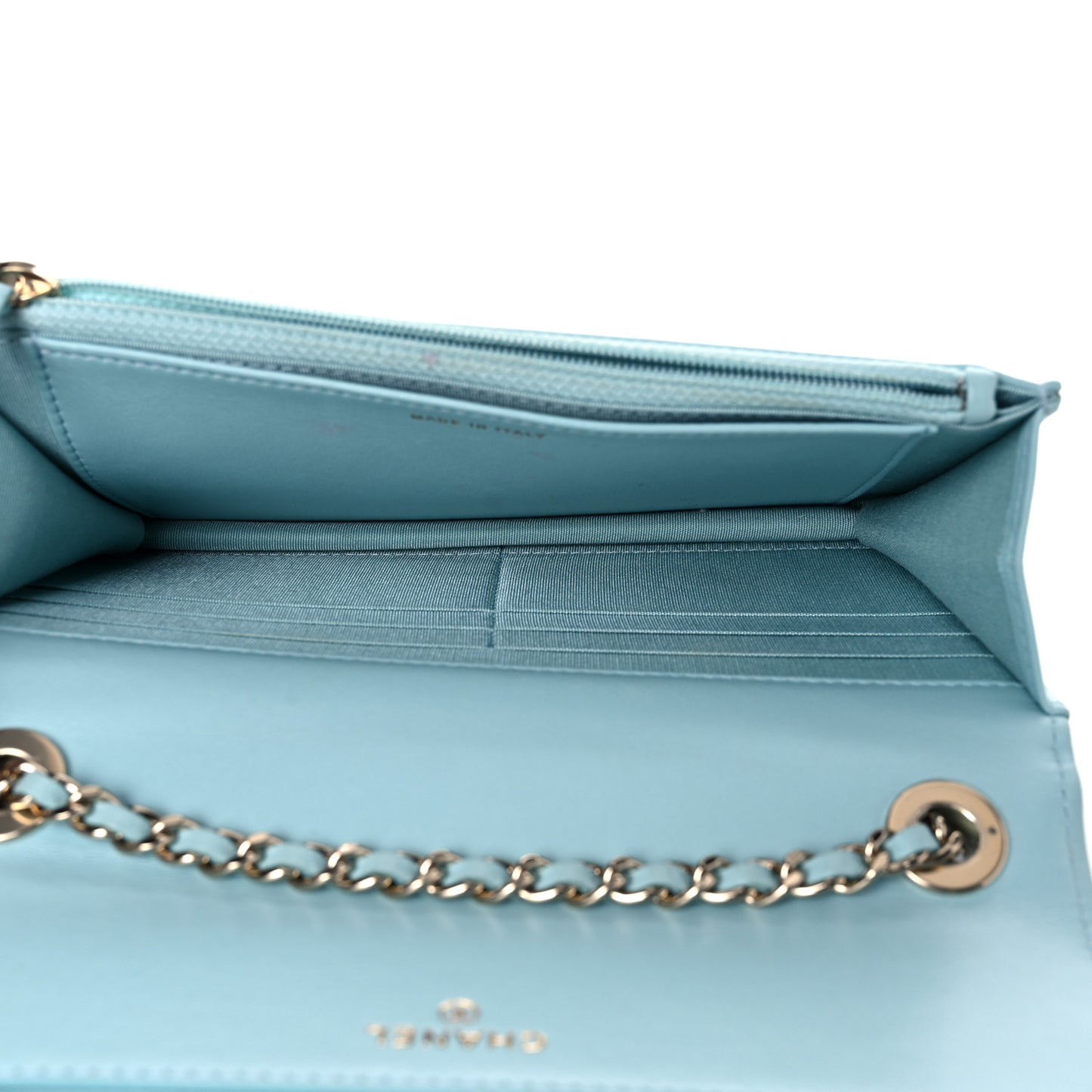 Lambskin Quilted Trendy CC Wallet On Chain WOC Light Blue