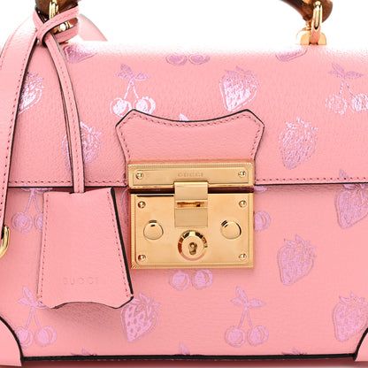 Gucci Textured Dollar Calfskin Berry Print Small Padlock Bamboo Shoulder Bag Pink Purple 8 of 11