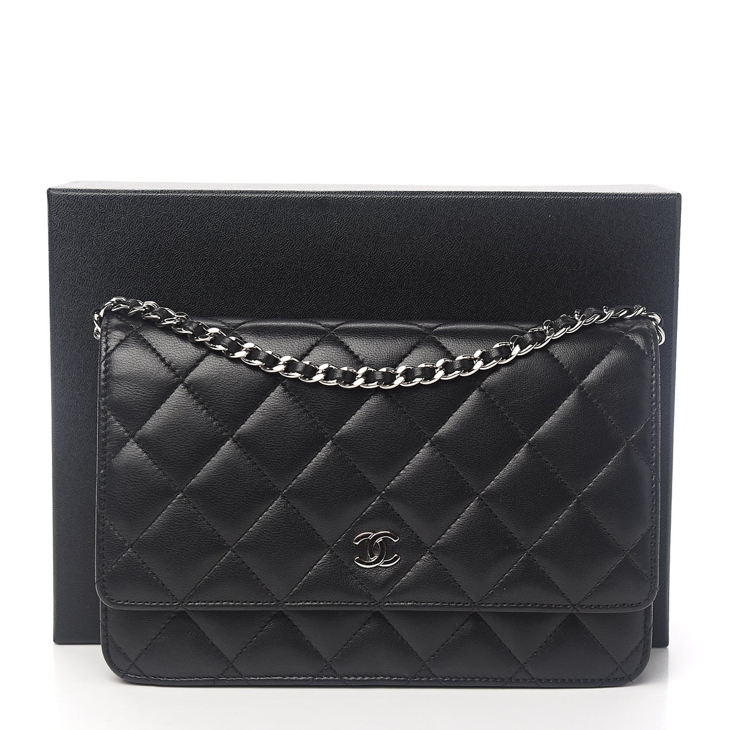Lambskin Quilted Wallet On Chain WOC Black
