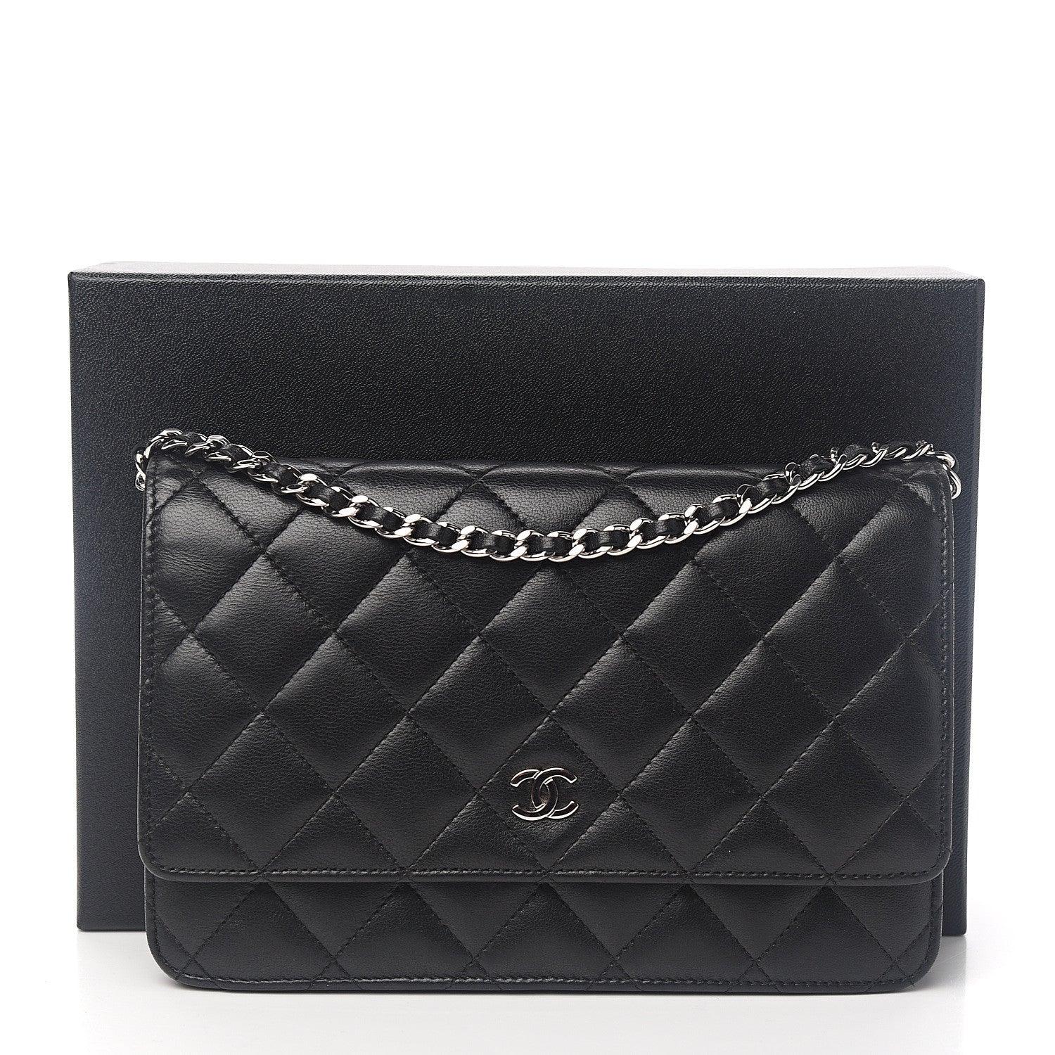 Chanel Lambskin Quilted Wallet On Chain WOC Black 10 of 10