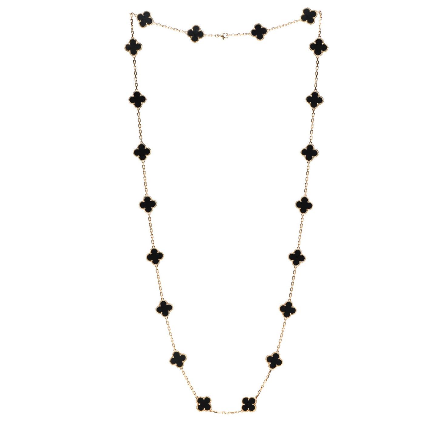 18K Yellow Gold Black Onyx 20 Motifs Vintage Alhambra Necklace