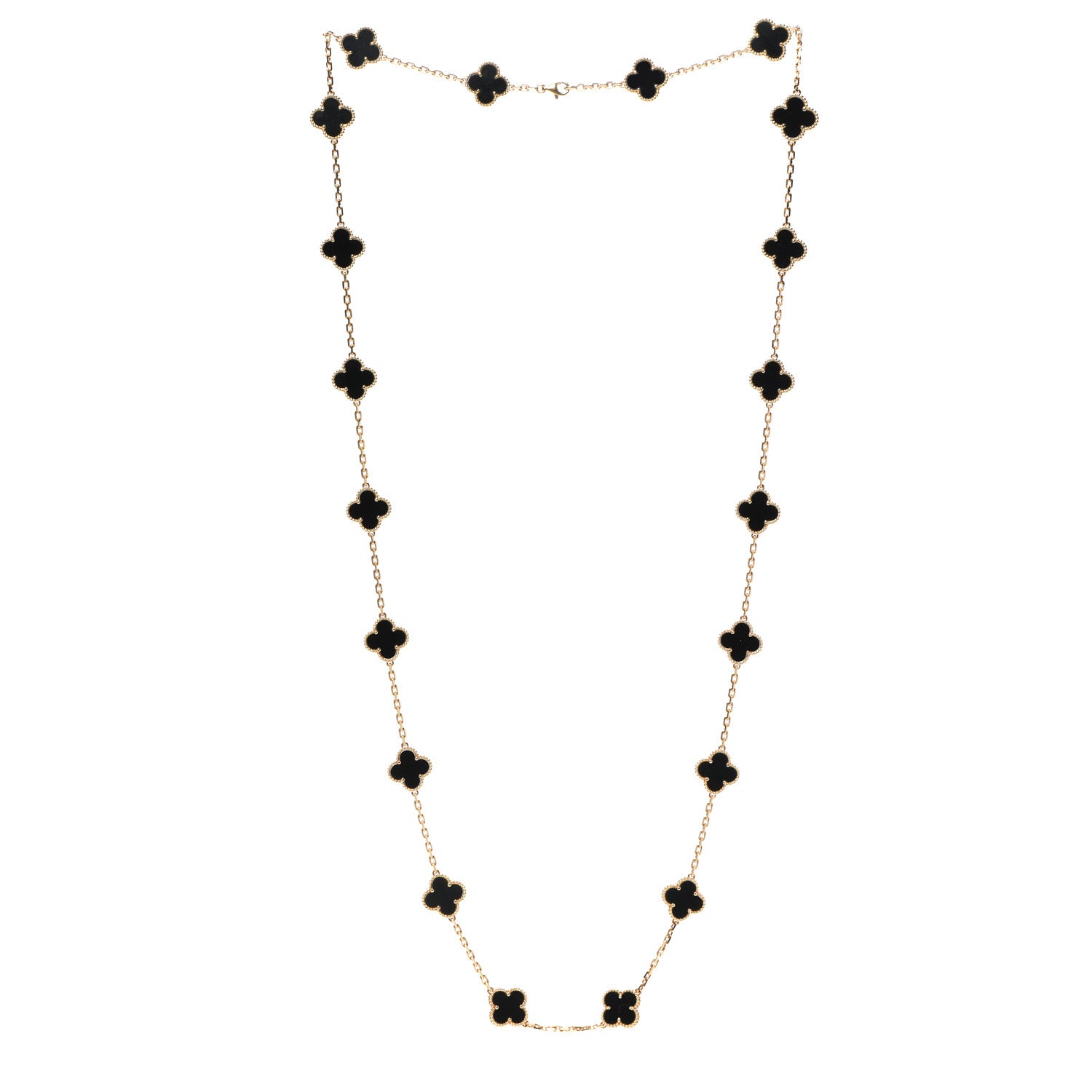 Van Cleef & Arpels 18K Yellow Gold Black Onyx 20 Motifs Vintage Alhambra Necklace 3 of 8