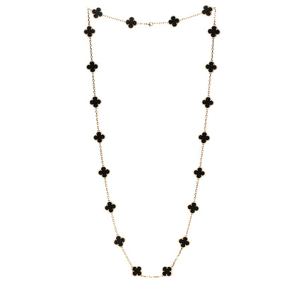 Van Cleef & Arpels 18K Yellow Gold Black Onyx 20 Motifs Vintage Alhambra Necklace 3 of 8