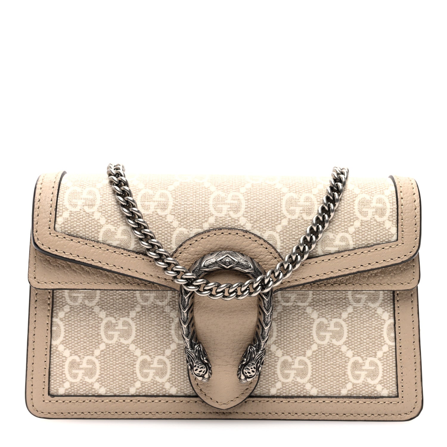 Gucci GG Supreme Monogram Textured Dollar Calfskin Super Mini Dionysus Shoulder Bag Beige Mystic White Oatmeal 1 of 9