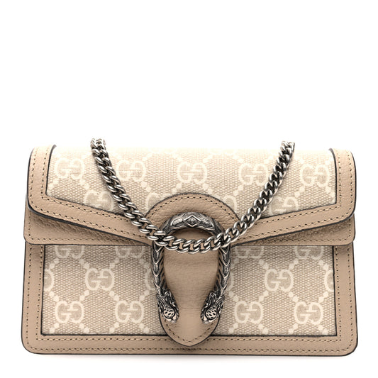 GG Supreme Monogram Textured Dollar Calfskin Super Mini Dionysus Shoulder Bag Beige Mystic White Oatmeal