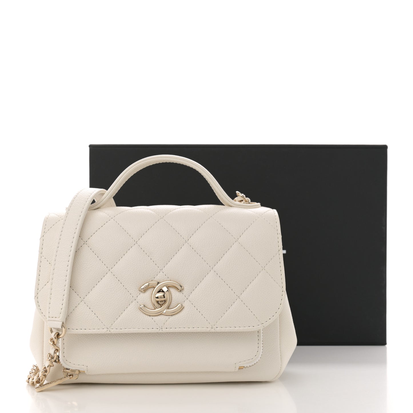Caviar Quilted Small Business Affinity Flap White