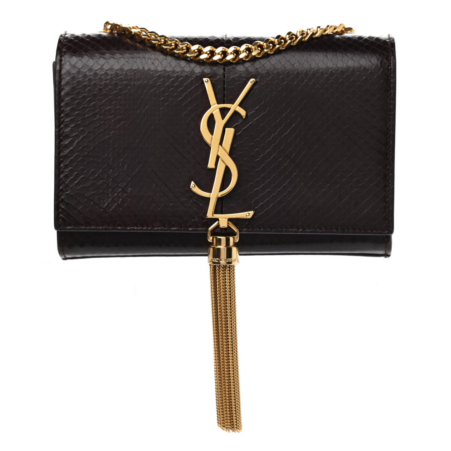 Snakeskin Small Classic Monogram Kate Tassel Satchel Bordeaux