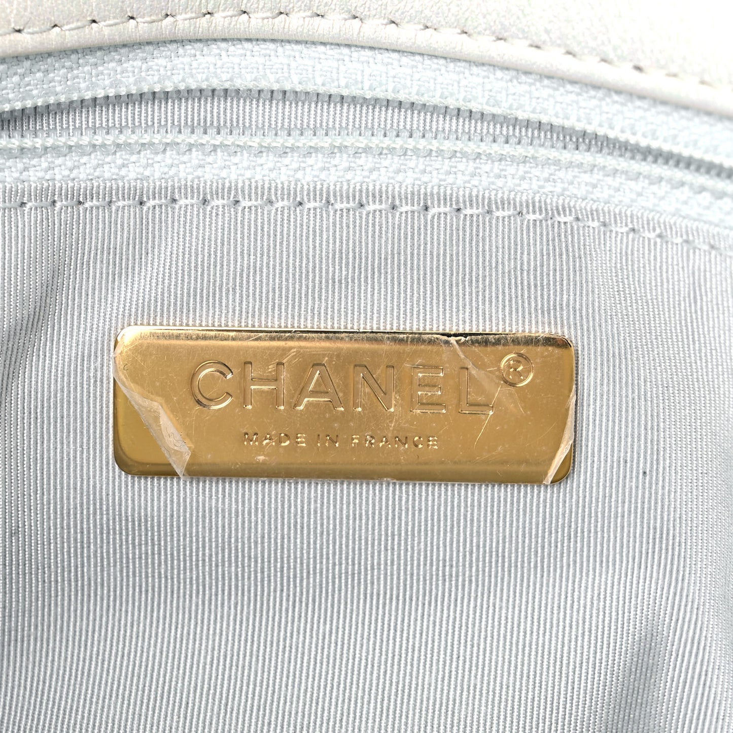 Iridescent Calfskin Quilted Medium Chanel 19 Flap White